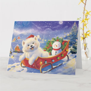 Tarjeta Perro Esquimal Americano en Trineo Nieve Navidad