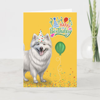 Tarjeta Perro esquimal en un Gorra Fiesta en cumpleaños am