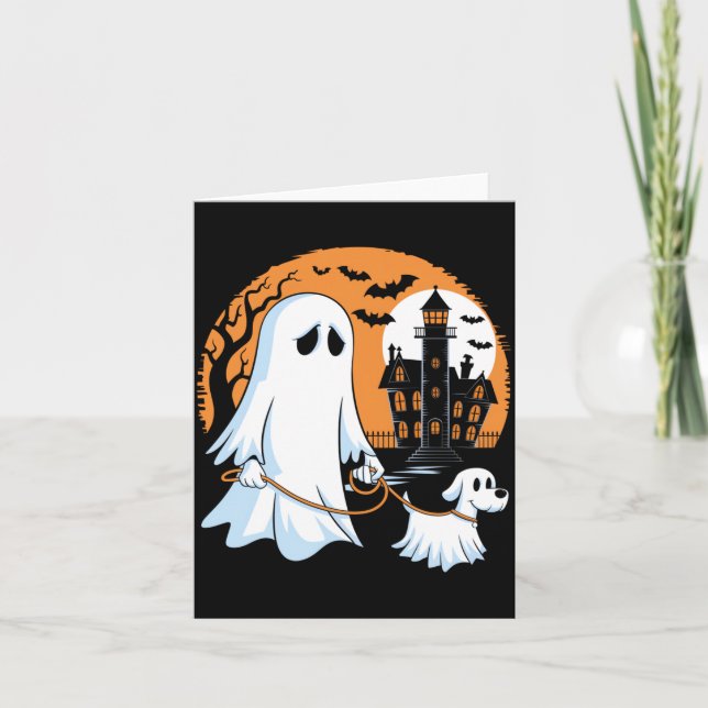 Tarjeta Perro fantasma caminando de Halloween (Anverso)
