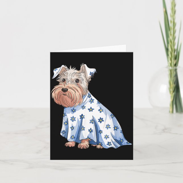Tarjeta Perro fantasma de Halloween con flores divertido H (Anverso)