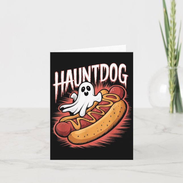 Tarjeta Perro Fantasma Divertido Disfraz De Hot Dog De Hal (Anverso)