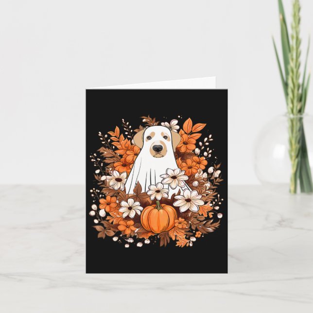Tarjeta Perro Fantasma Lindo de Otoño con Calabaza Hallowe (Anverso)