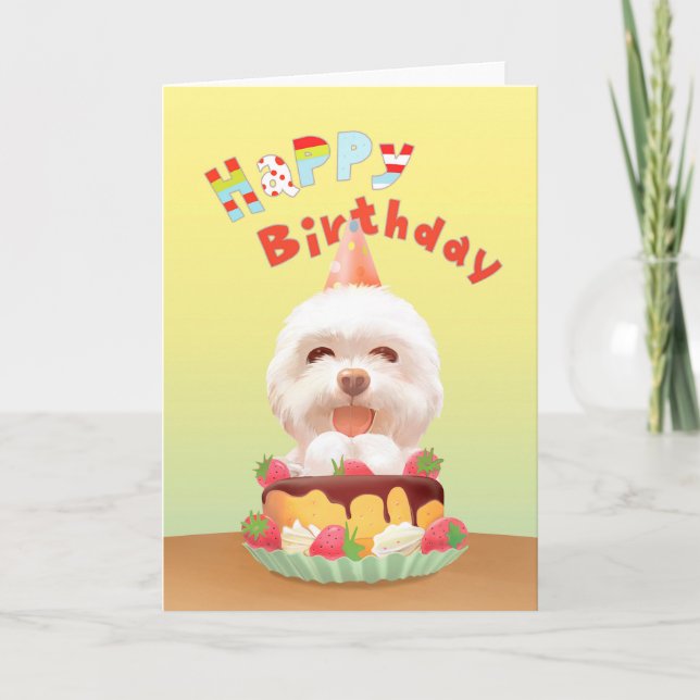 Tarjeta Perro feliz cumpleaños con pastel (Anverso)
