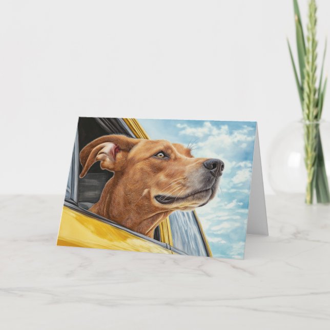 Tarjeta Perro feliz en la impresión de arte de coches amar (Anverso)