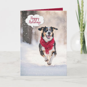 Tarjeta Perro feliz Navidad en nieve