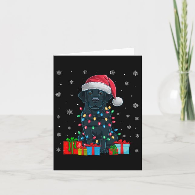 Tarjeta Perro Feo Navidad Enciende Santa Hat Perro negro d (Anverso)
