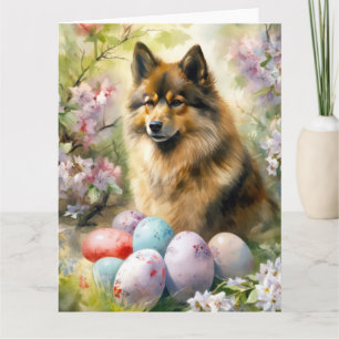 Tarjeta Perro finlandés de Laponia con huevos de Pascua