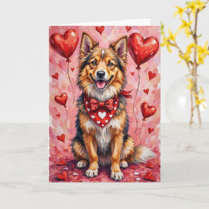 Tarjeta Perro finlandés Lapphund San Valentín sentado con