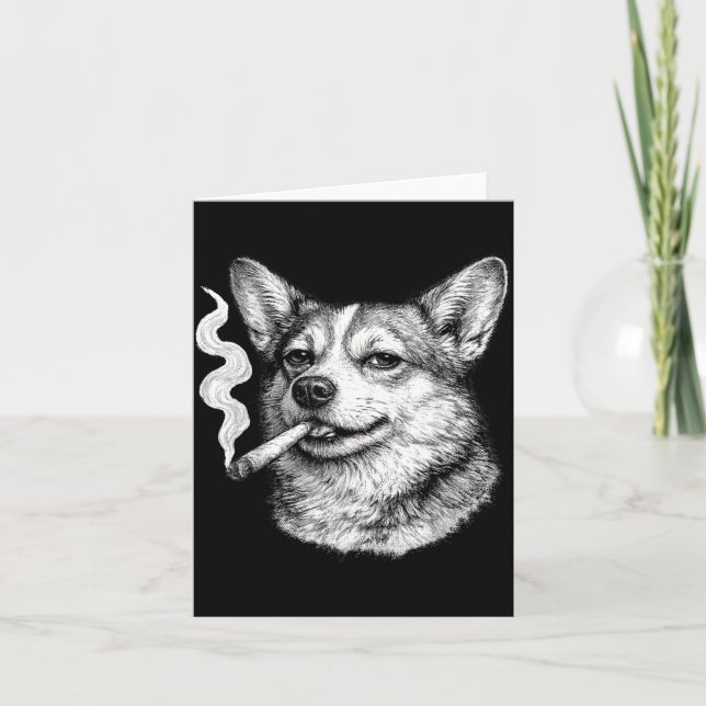 Tarjeta Perro fumando cigarrillo divertido meme corgi día  (Anverso)