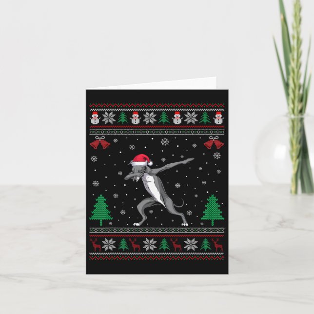 Tarjeta Perro Galgo con Gorro de Papá Noel haciendo Dabbin (Anverso)