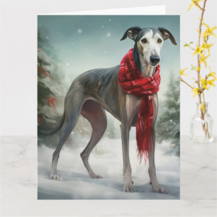 Tarjeta Perro Galgo en Navidad con Nieve