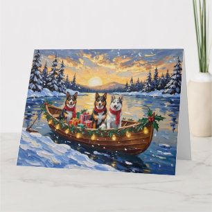 Tarjeta Perro Ganadero Australiano Barco De Navidad Fiesta