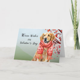 Tarjeta Perro Golden Retriever de San Valentín con bufanda