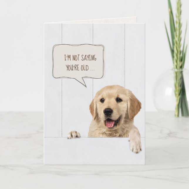 Tarjeta Perro Golden Retriever en madera blanca (Anverso)