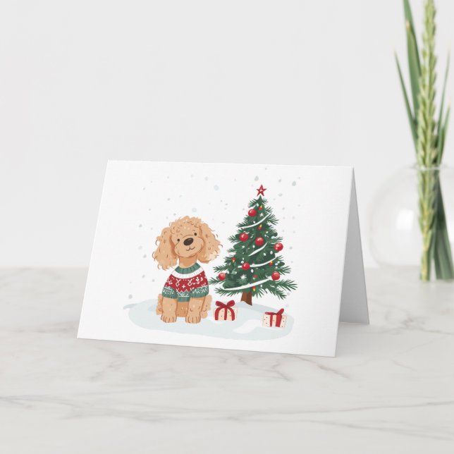 Tarjeta Perro Goldendoodle de Navidad (Anverso)