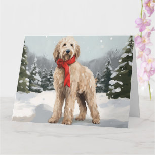 Tarjeta Perro Goldendoodle en Navidades de Nieve