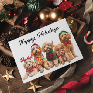 Tarjeta Perro Goldendoodle Navidad Fiesta