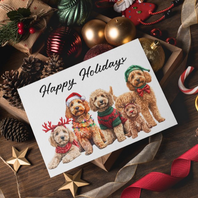 Tarjeta Perro Goldendoodle Navidad Fiesta (Subido por el creador)