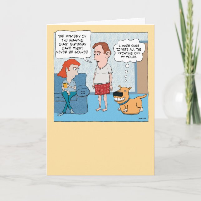 Tarjeta Perro gracioso come pastel de cumpleaños gigante c (Anverso)