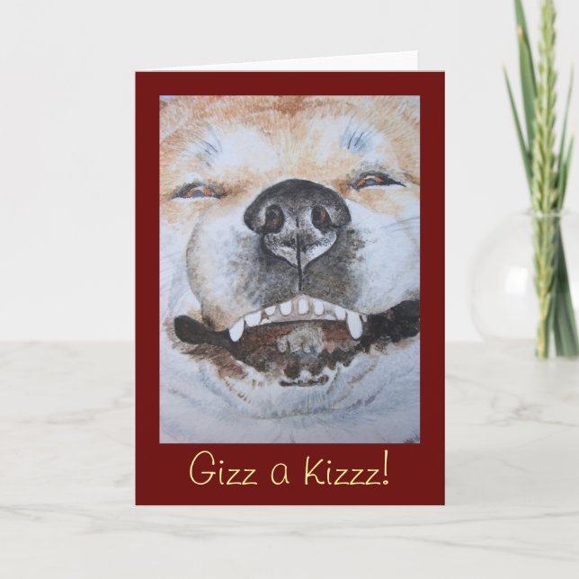 Tarjeta perro gracioso de akita sonriendo con texto divert (Anverso)