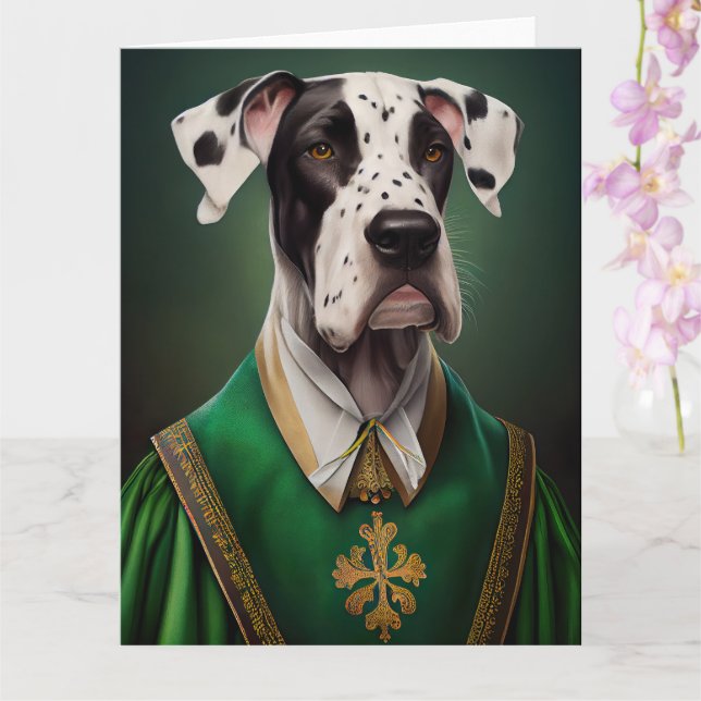Tarjeta Perro Gran Danés con Ropa de Día de San Patricio (Orquídea)