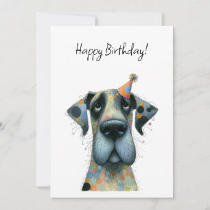 Tarjeta Perro Grande con un Pequeño Sombrero de Cumpleaños