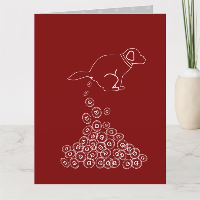 Tarjeta perro haciendo dogecoins envolver papel medio rega (Anverso)