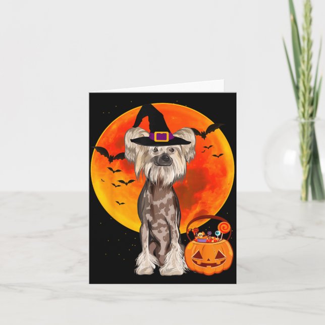 Tarjeta Perro Halloween Chino Crest Jack O Lantern (Anverso)