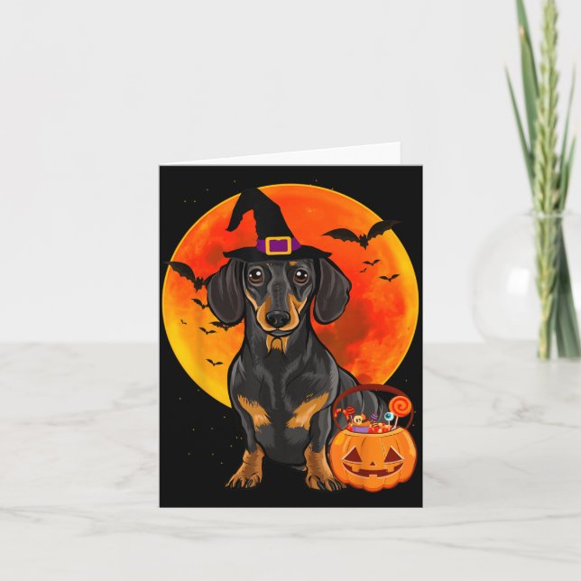 Tarjeta Perro Halloween Dachshund Negro Jack O Lantern (Anverso)