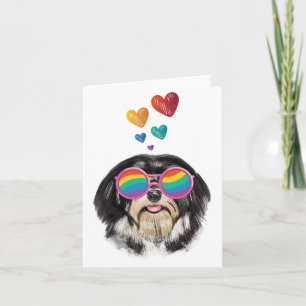 Tarjeta Perro Havanés con Corazones Día de San Valentín