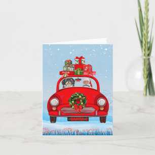 Tarjeta Perro Havanés en coche con Papá Noel