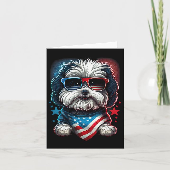 Tarjeta Perro Havanés Patriótico De Julio Bandera De EE. U (Anverso)