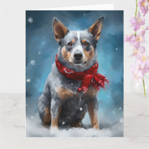 Tarjeta Perro Heeler Azul en Navidades de Nieve