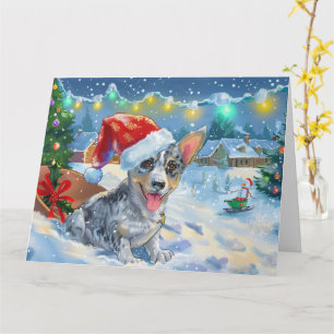 Tarjeta Perro Heeler Azul en Navidades de Nieve de Sleigh