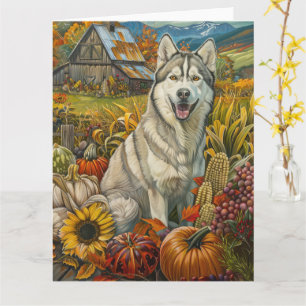 Tarjeta Perro Husky Siberiano Cosecha de otoño Acción de G