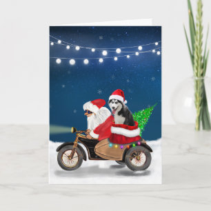 Tarjeta Perro Husky Siberiano Navidad Santa Claus  