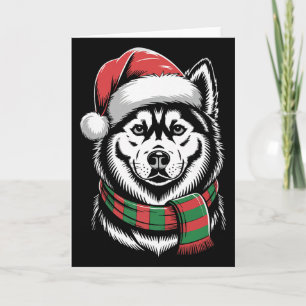 Tarjeta Perro Husky Siberiano Navidad Sombrero Santa Bufan