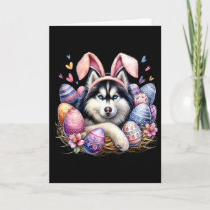 Tarjeta Perro Husky Siberiano Orejas de Conejo Día de Pasc
