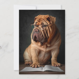 Tarjeta Perro inteligente Shar Pei con diseño de libros