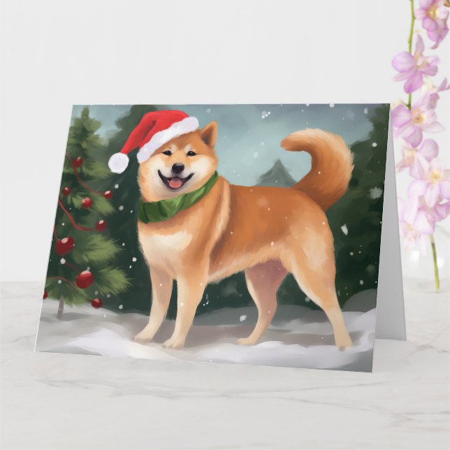 Tarjeta Perro Inu Shiba en Navidades de Nieve (Orquídea)
