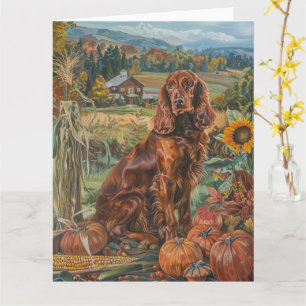 Tarjeta Perro irlandés del sepulturero rojo otoño cosecha