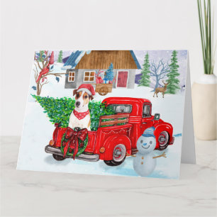Tarjeta Perro Jack Russell en camión de entrega de Navidad