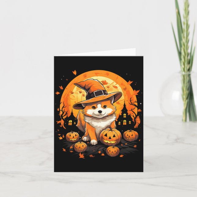 Tarjeta Perro Jindo Espantoso Bruja Halloween (Anverso)