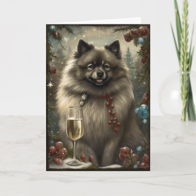 Tarjeta Perro Keeshond Año Nuevo (Anverso)