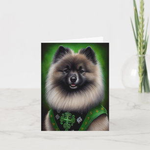 Tarjeta Perro Keeshond con vestido de San Patricio