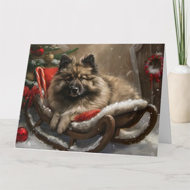 Tarjeta perro keeshond navidad festiva (Anverso)