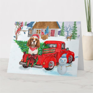 Tarjeta Perro King Cavalier en camión de entrega de Navida