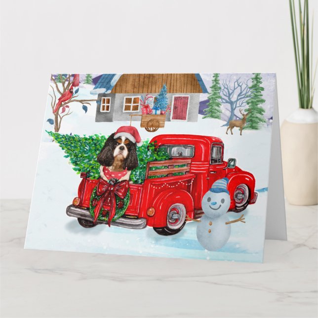 Tarjeta Perro King Cavalier en camión de entrega de Navida (Anverso)