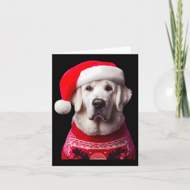Tarjeta Perro Kuvasz con Navidades de Santa Hat Lov propie (Anverso)