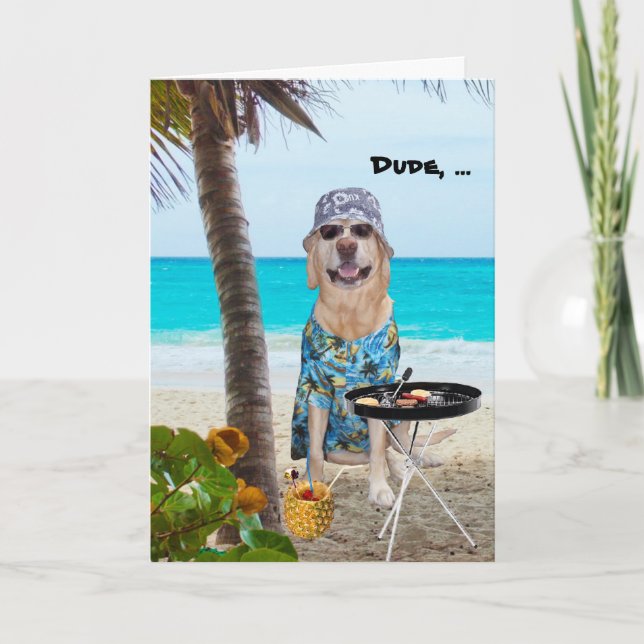 Tarjeta Perro/laboratorio gracioso en la playa en la camis (Anverso)